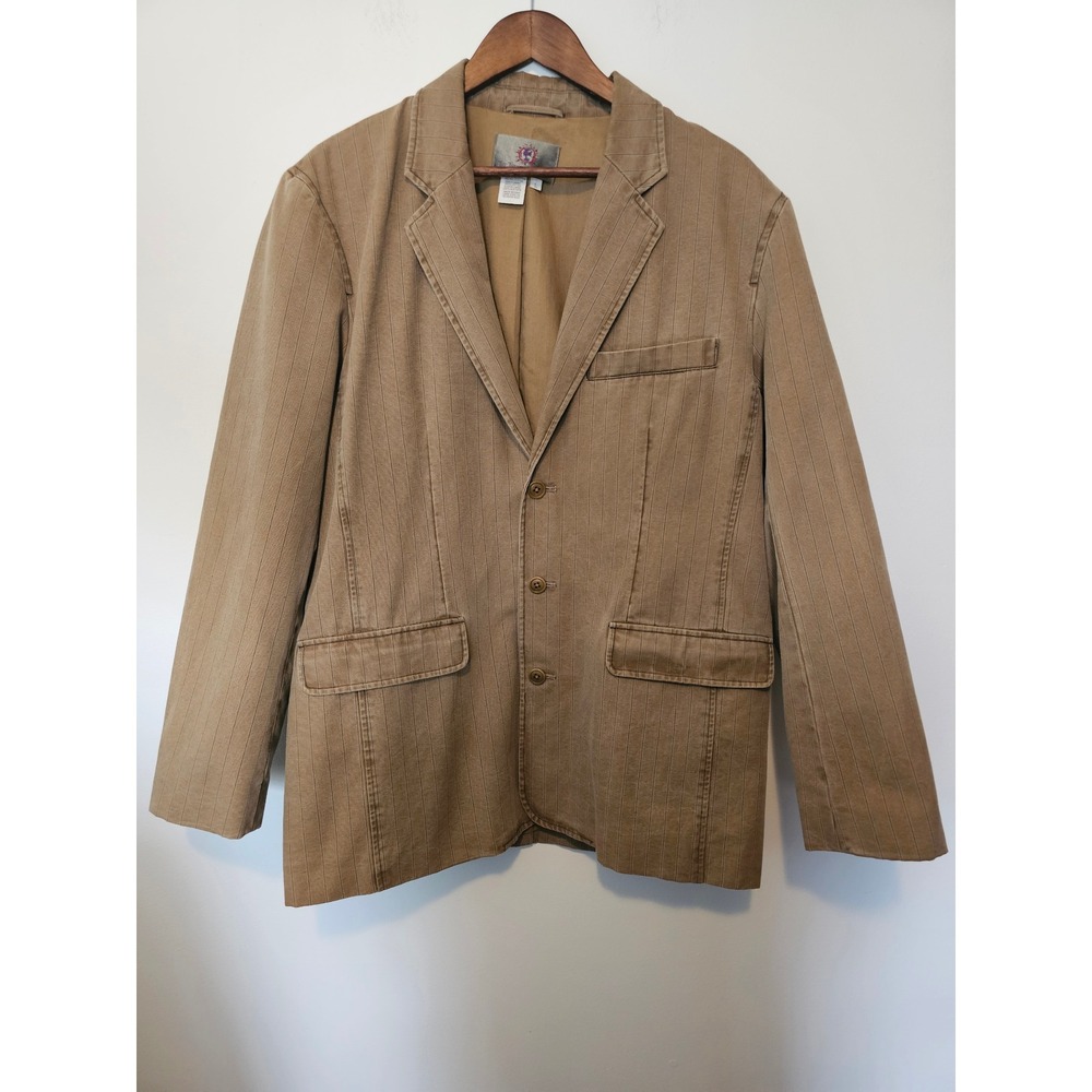 [Dark Academia] The Territory Ahead Blazer Mens L Tan Pinstripe Cotton Canvas